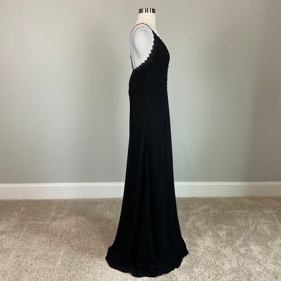 AQUA Backless Lace Trim Long A-Line Evening Gown Black Size 6 Medium Dress - Picture 5 of 11